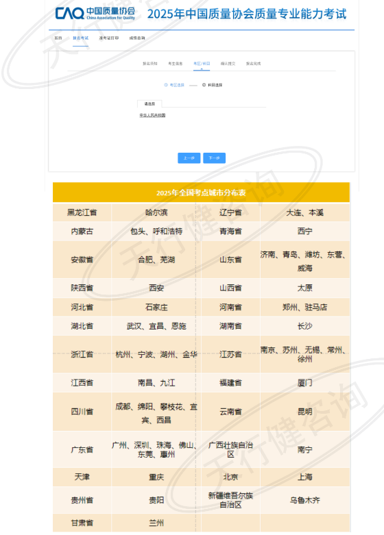 中质协六西格玛绿带与黑带考试城市